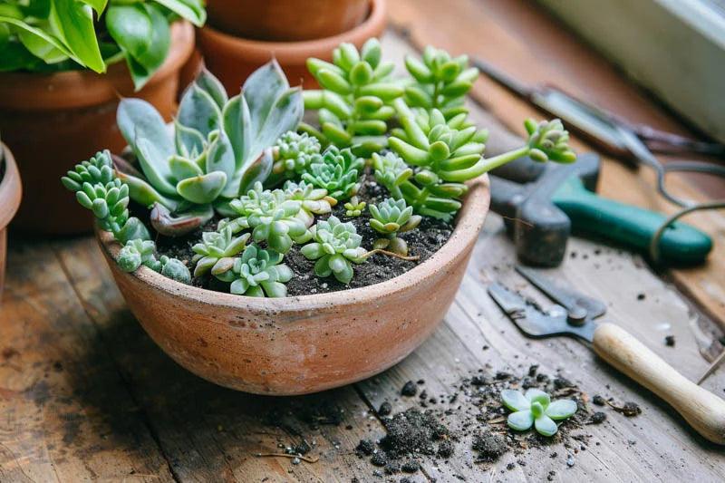 Mixing Fertilizer for repotting new terracotta succulents bowl